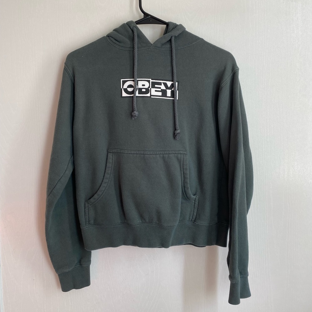 Olive Green Cropped OBEY hoodie